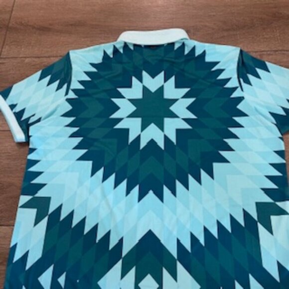Greyson Geometric Print Golf Polo Shirt Men’s Large‎ Turquoise Green - Picture 12 of 15